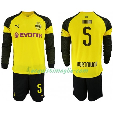 Divisa di Calcio Borussia Dortmund Hakimi 5 Bambino Prima 2018/2019 Manica Lunga